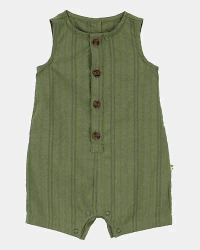 Baby Button-Down Cotton Romper - Green