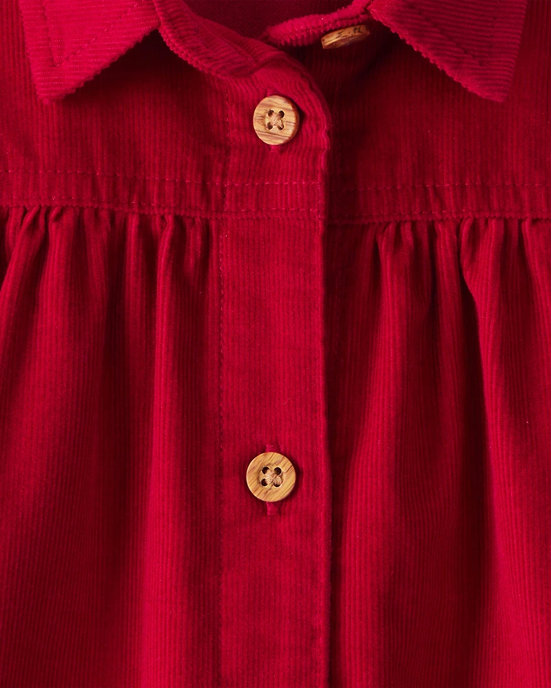 Baby Girl Corduroy Long-Sleeve Dress - Red
