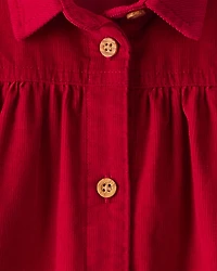 Baby Girl Corduroy Long-Sleeve Dress - Red