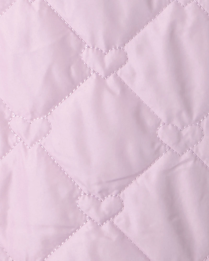 Girls Quilted Heart Midweight Jacket - Purple