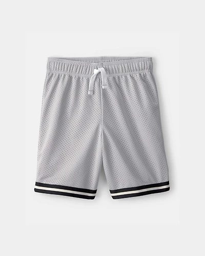 Boys Striped Mesh Active Shorts - Grey