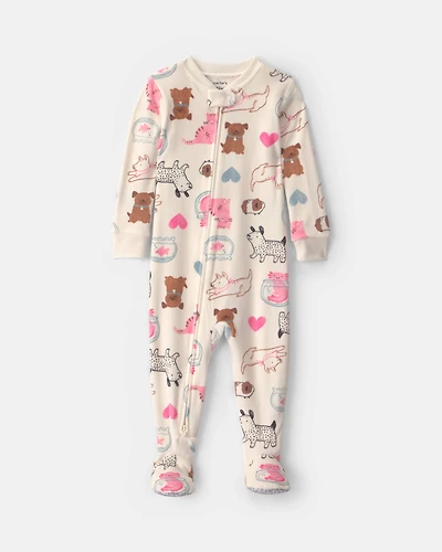 Toddler Girl 1-Piece Pets DreamPlush Snug Fit Footed Pajama - Cream