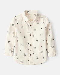 Toddler Boy Winter Print Corduroy Long-Sleeve Button-Down Shirt - Ivory