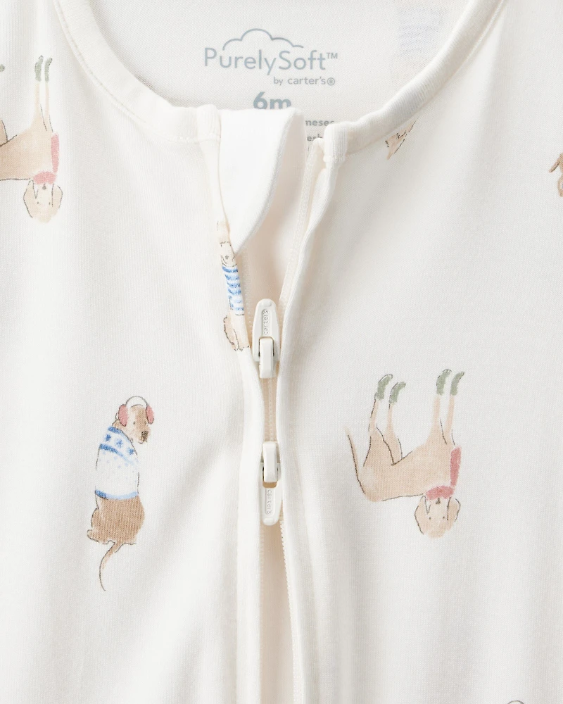 Baby Dog Print PurelySoft Snug Fit Sleep & Play Pajamas - White