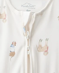 Baby Dog Print PurelySoft Snug Fit Sleep & Play Pajamas - White