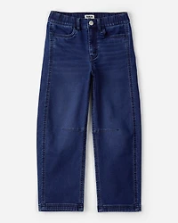 Girls Dark Wash Denim Barrel Jeans - Blue