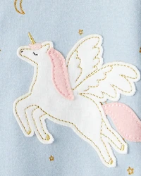 Toddler Girl Unicorn Star 100% Cotton Long-Sleeve 1-Piece Pajamas - Blue