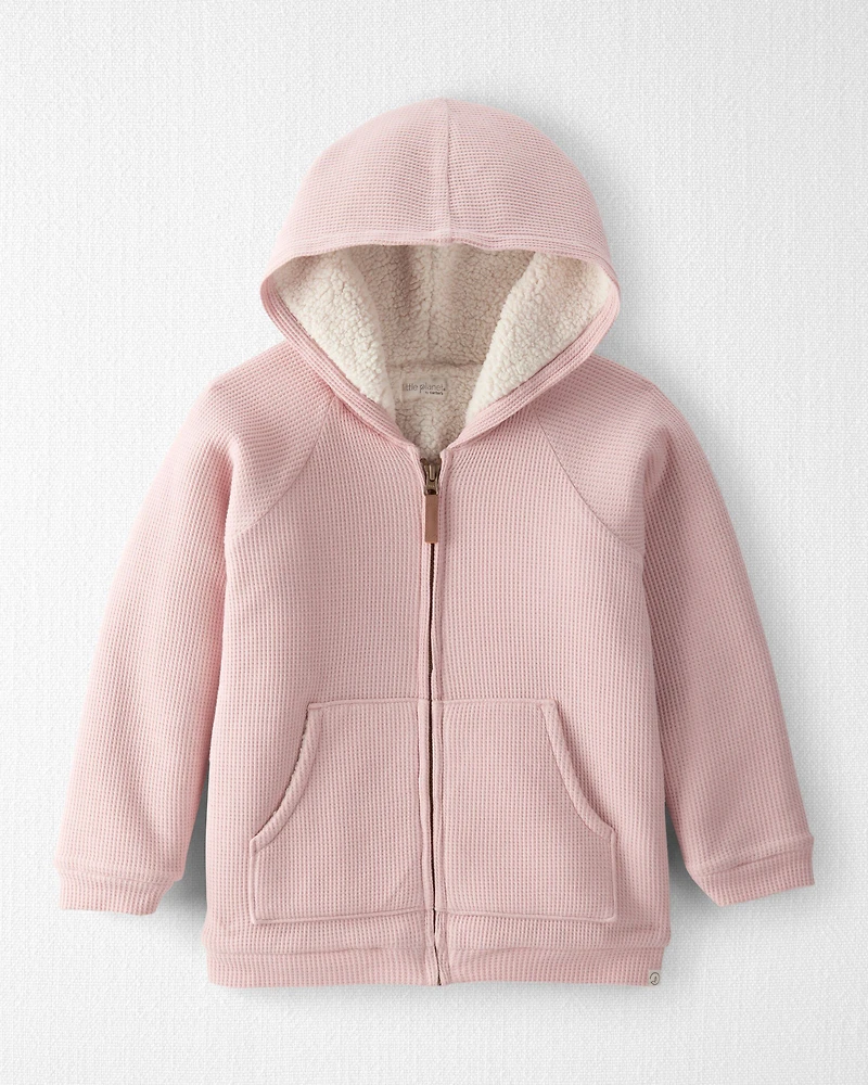 Girls Recycled Sherpa Waffle Knit Hooded Jacket