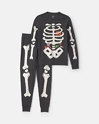 Adult 2-Piece Halloween Skeleton 100% Cotton Snug Fit Pajama Set - Black