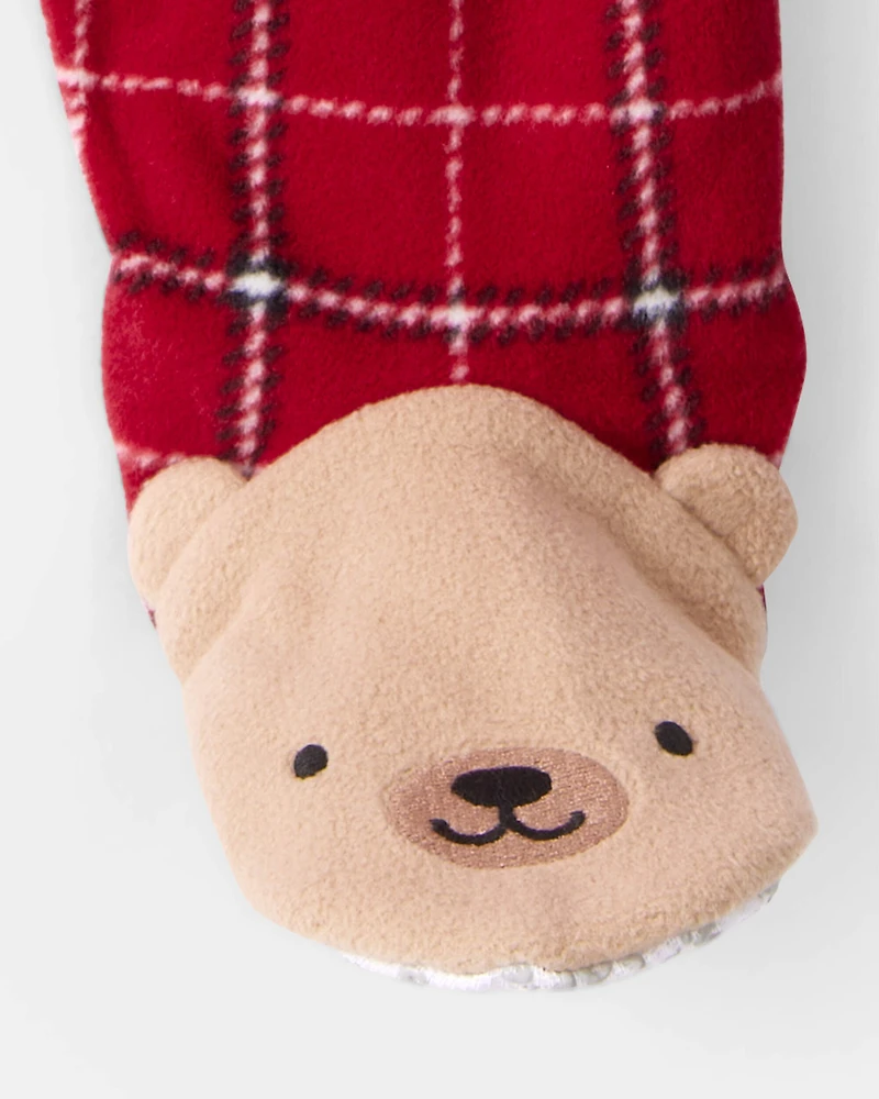 Toddler Boy Plaid Fleece Long-Sleeve Loose Fit 1-Piece Pajamas - Red