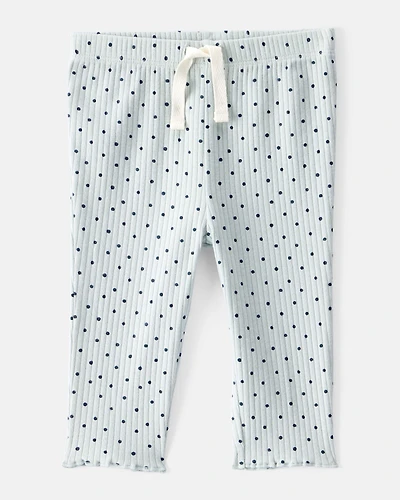 Baby Girl Polka Dot Print Cotton Pull-On Pants - Blue