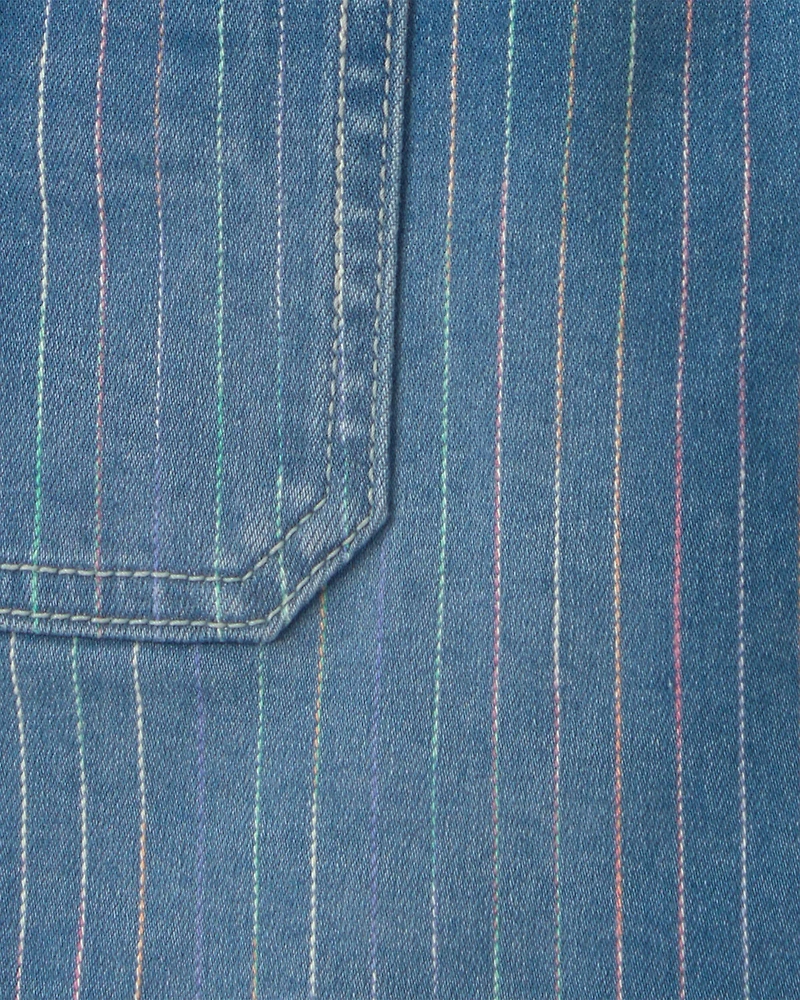 Toddler Girl Rainbow Stripe Denim Skirtall - Medium Wash