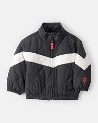 Baby Girl Color Block Puffer Jacket - Black