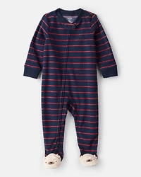 Toddler Boy Striped Loose Fit 1-Piece Pajamas - Navy