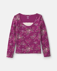 Girls Floral Long-Sleeve Top - Purple