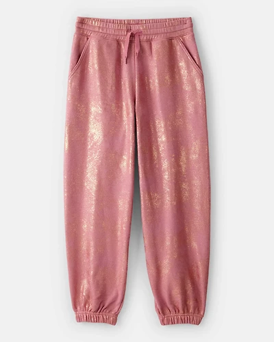 Girls DayDream Fleece Metallic Knit Drawstring Joggers - Pink