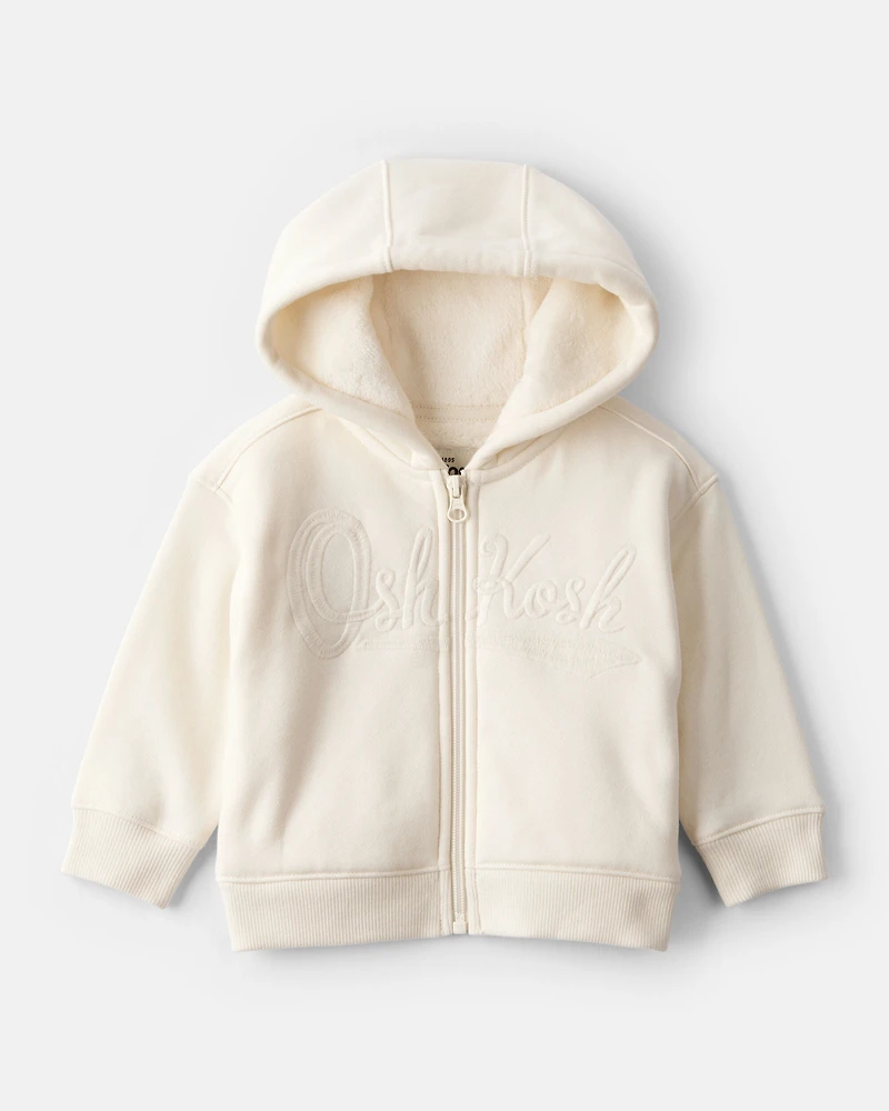 Baby Girl Hooded Zip-Up Jacket - Cream