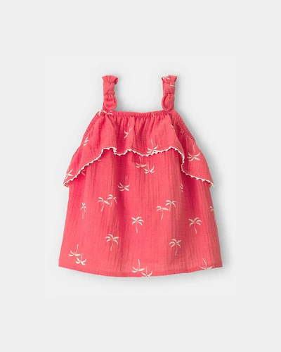 Toddler Girl Palm Tree Gauze Tank Top - Orange
