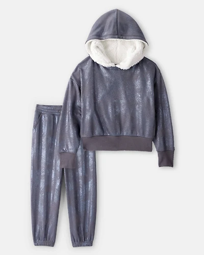 Girls 2-Piece DayDream Fleece Metallic Sherpa Hoodie & Joggers Set - Grey