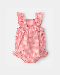 Baby Girl Gingham Flower Romper - Pink