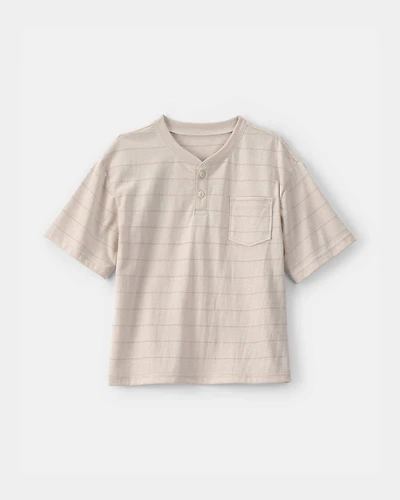 Boys Striped Henley T-Shirt - Tan