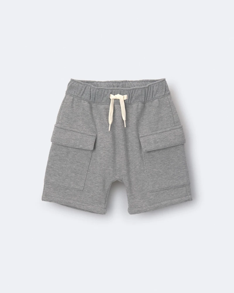 Toddler Boy French Terry Cargo Shorts with Pockets - Grey