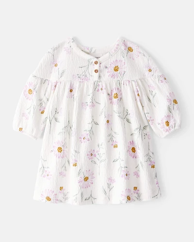 Baby Girl Floral Gauze Dress - White