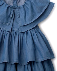 Toddler Girl Ruffle Tiered Dress in Chambray - Blue