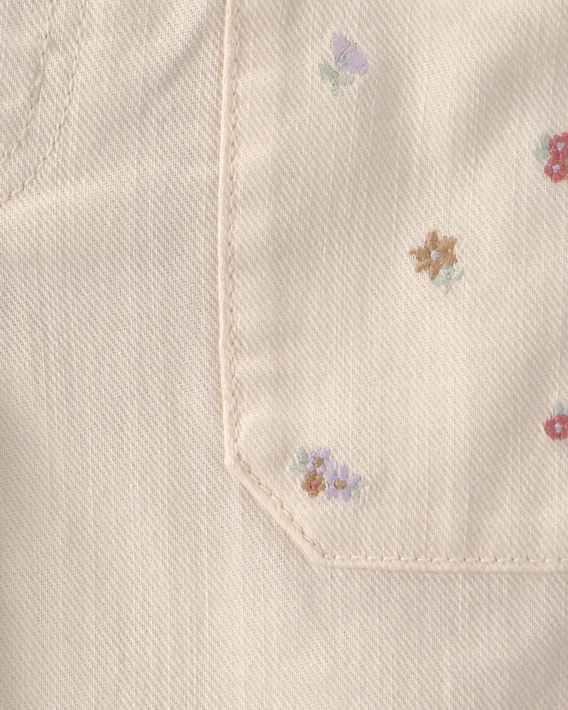Baby Girl Floral Twill Pants - Cream