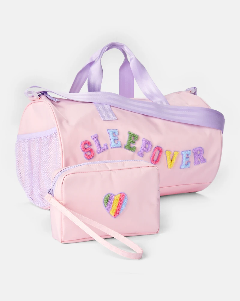 Girls Rainbow Heart Sleepover Bags Set - Pink
