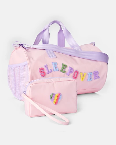 Girls Rainbow Heart Sleepover Bags Set - Pink