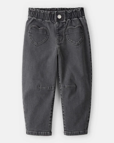 Toddler Girl Heart Pocket Barrel Jeans - Black