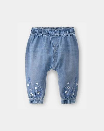Baby Girl Floral Pull-On Denim Jogger - Medium Wash