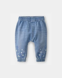 Baby Girl Floral Pull-On Denim Jogger - Medium Wash