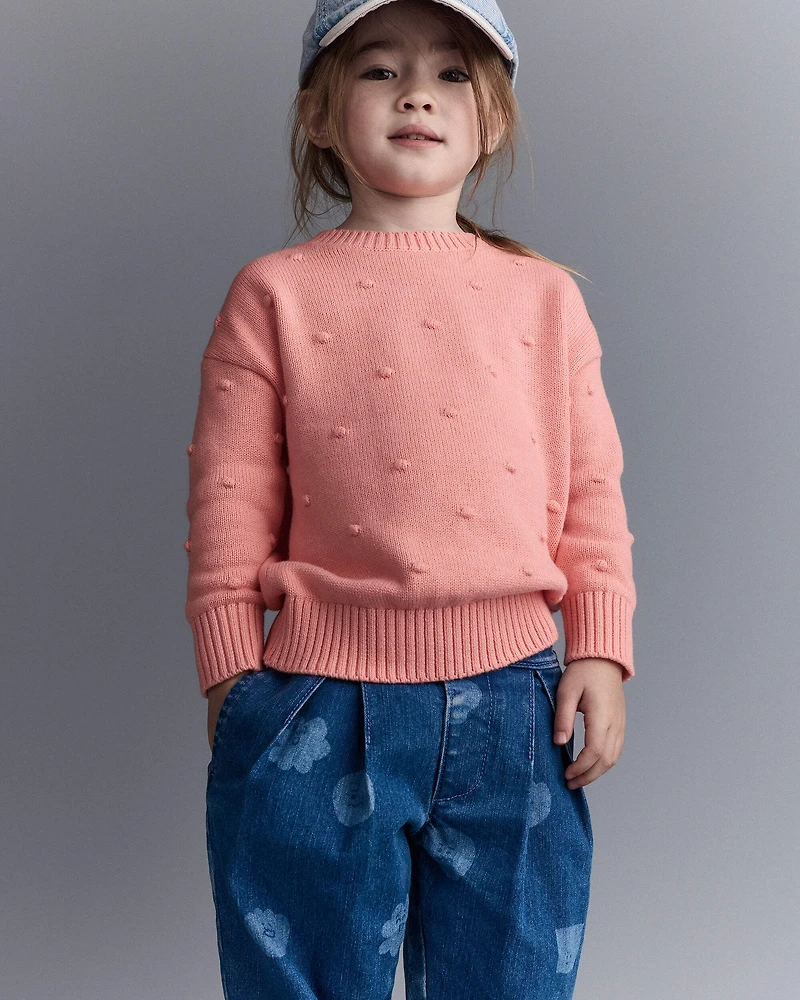 Toddler Girl Character Print Cuffed Pleat Pant in Denim - Blue