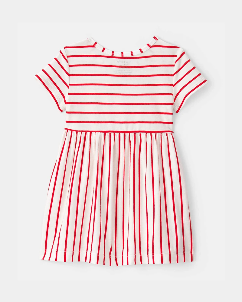 Baby Girl Striped Short-Sleeve Dress - Red/Ivory