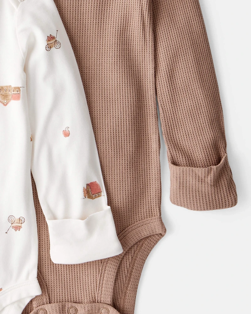 Baby Barn Print PurelySoft Long-Sleeve Multipack Bodysuits - Brown/White