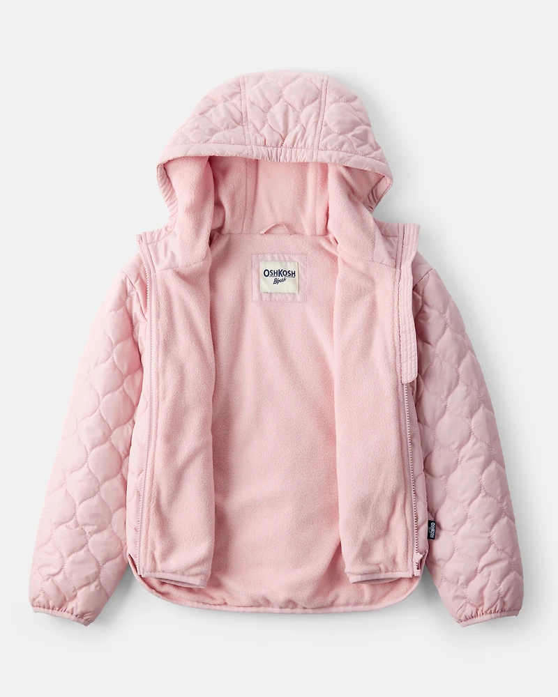 Girls Long-Sleeve Midweight Quilted Jacket - Pink