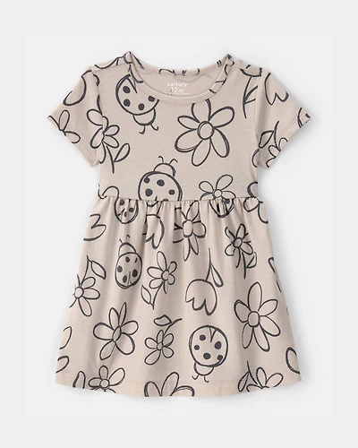 Baby Girl Floral Ladybug Short-Sleeve Dress - Brown