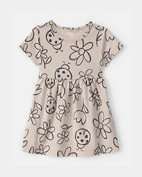 Baby Girl Floral Ladybug Short-Sleeve Dress - Brown