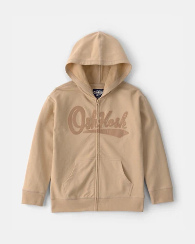 Kid OshKosh Logo Zip-Up Hoodie - Beige