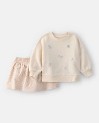 Baby Girl 2-Piece Floral French Terry Top & Skort Set - Cream