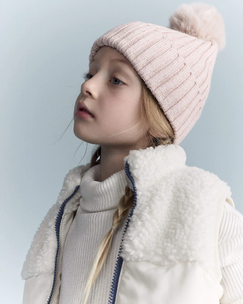 Toddler Sherpa Ski Puffer Vest - Cream
