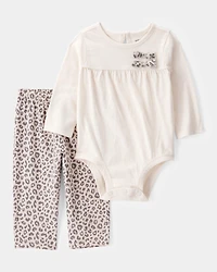 Baby 2-Piece Long-Sleeve Bodysuit & Pull-On Leopard Pants