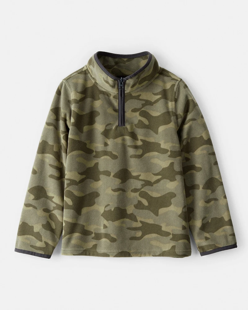 Boys Camouflage Microfleece Quarter-Zip Pullover - Green