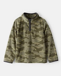 Boys Camouflage Microfleece Quarter-Zip Pullover - Green