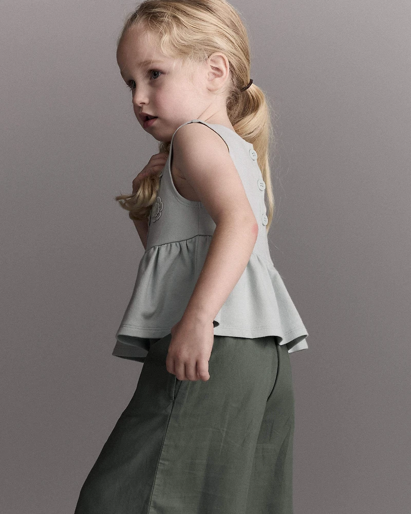 Toddler Girl Peplum Top in Floral Print - Light Blue