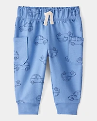 Baby 2-Piece Car Little Brother Long-Sleeve Bodysuit Pant Set - White/Blue