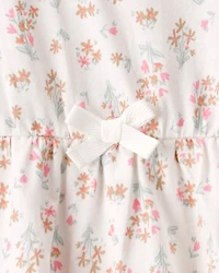 Baby Girl Floral Sleeveless Bodysuit Dress - Ivory