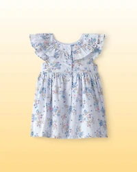 Baby Girl Disney© Winnie the Pooh Floral Dress with Ruffle Neckline - Blue
